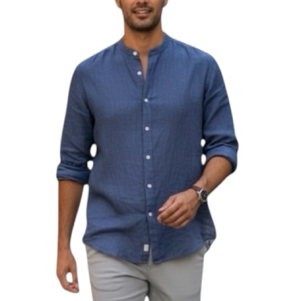 Mastro Moda, Made in Italy Men’s 100% Linen Shirt, Mandarin Collar